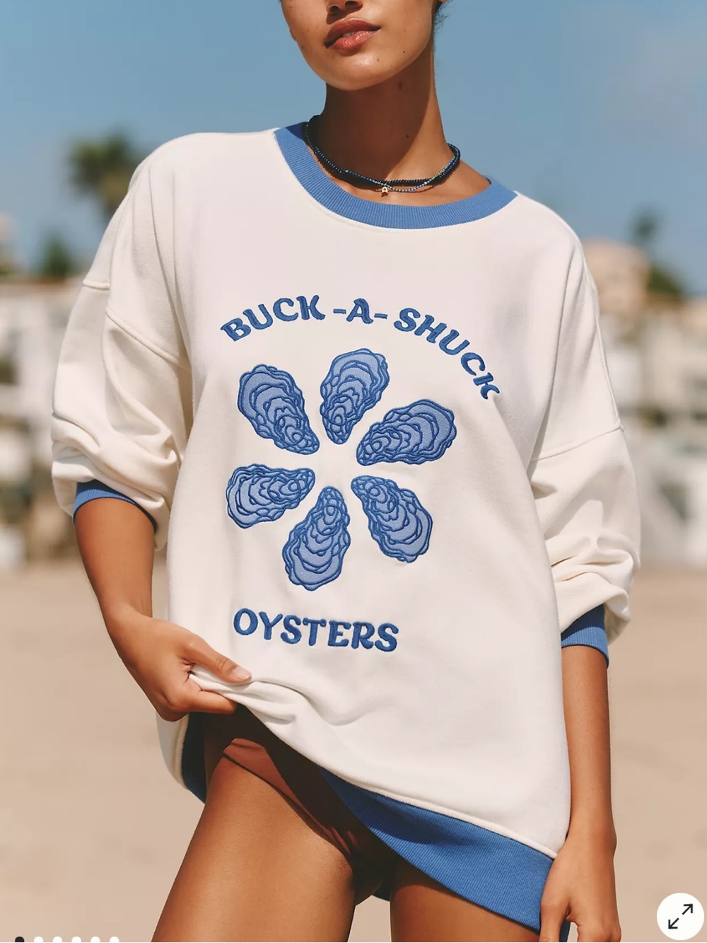New Anthropologie x Celandine Graphic Pullover Sweatshirt Buck Shuck Oysters XS